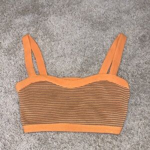 Zara Orange and Brown Striped Knit Sleeveless Crop Top Medium